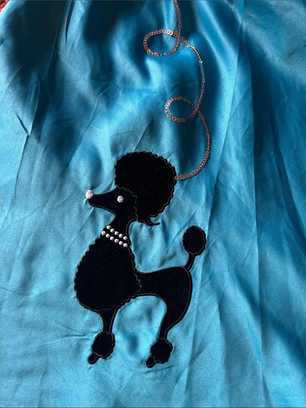Turquoise Kids Poodle Circle Skirt with Black Appliqué